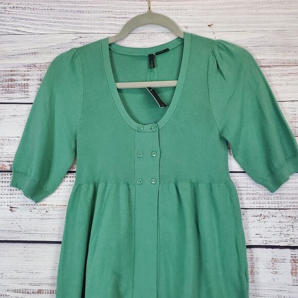 Stile Benetton Short Sleeve Top M Garden Green Scoop Flounce Peasant Sweater NWT - Picture 4 of 11